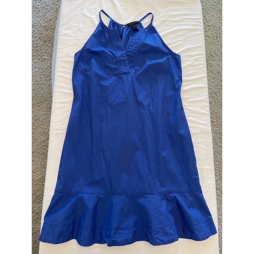 J.Crew Womens Blue Cotton Poplin Ruffle Hem Halter Shift Sun Dress Sz 4